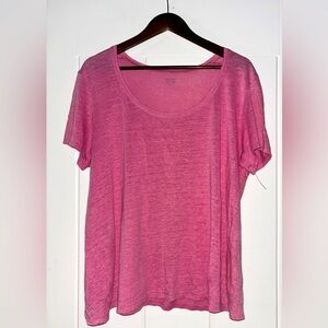 Eileen Fisher Linen‎ Stretch Short Sleeve Pink Top XL Summer Closet Basic Beach